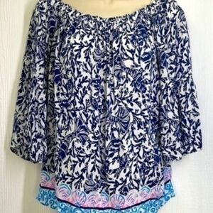 Lilly Pulitzer Nevie Off-Shoulder Blouse Large Resortwear Vacation Beach